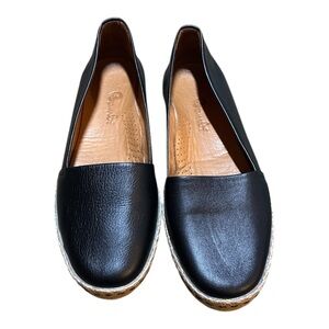Bambi Black Leather Espadrille Flats